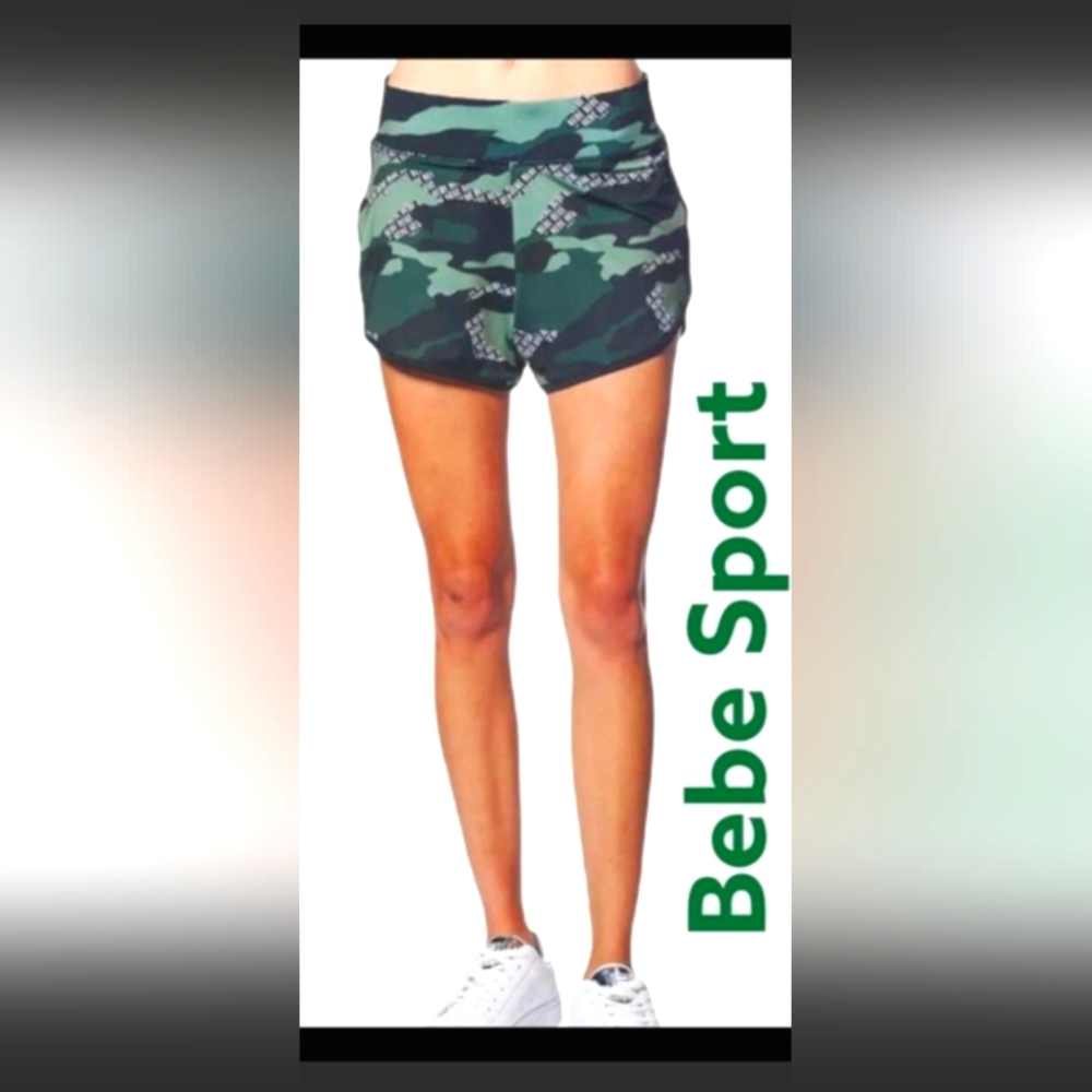 Bebe Green Athletic Sport Shorts with Camouflage Design